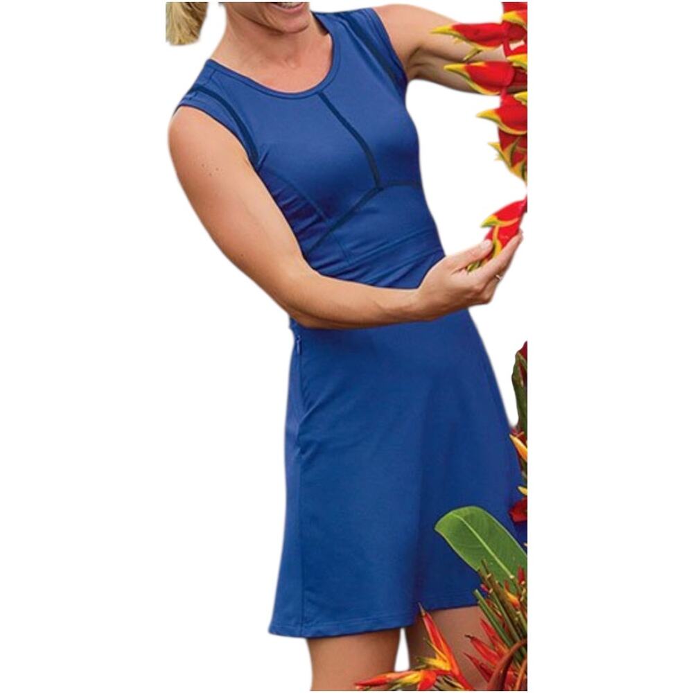 Title Nine Dream V Neck Dress Athletic Fit & Flare Zip Pocket Tennis Golf Blue M